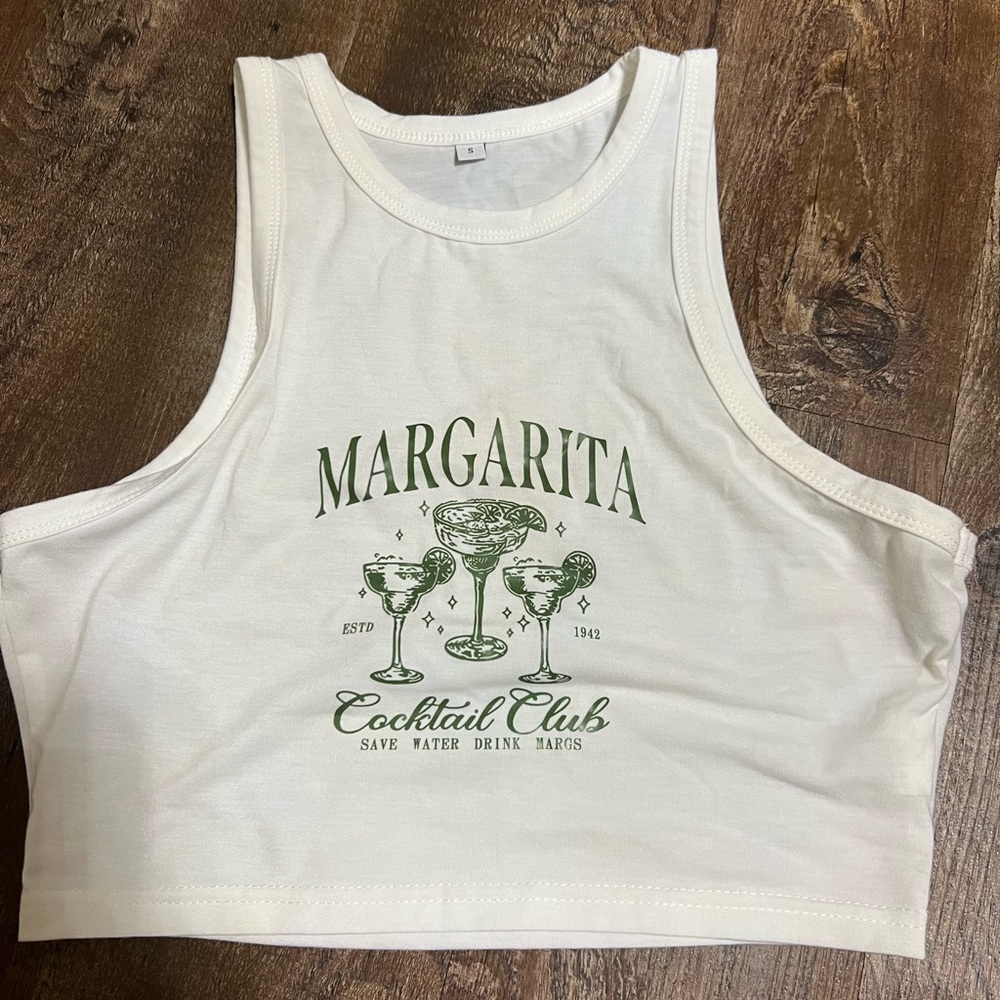 White Crop Top with Green Margarita Print